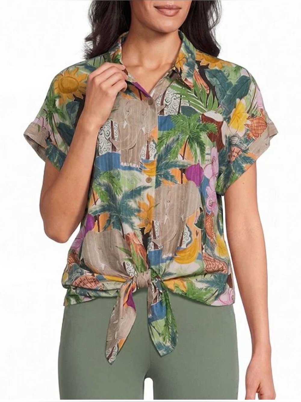 Ruby Road women’s XL 
Tropical Tie-Front Short‎ Sleeve button up blouse